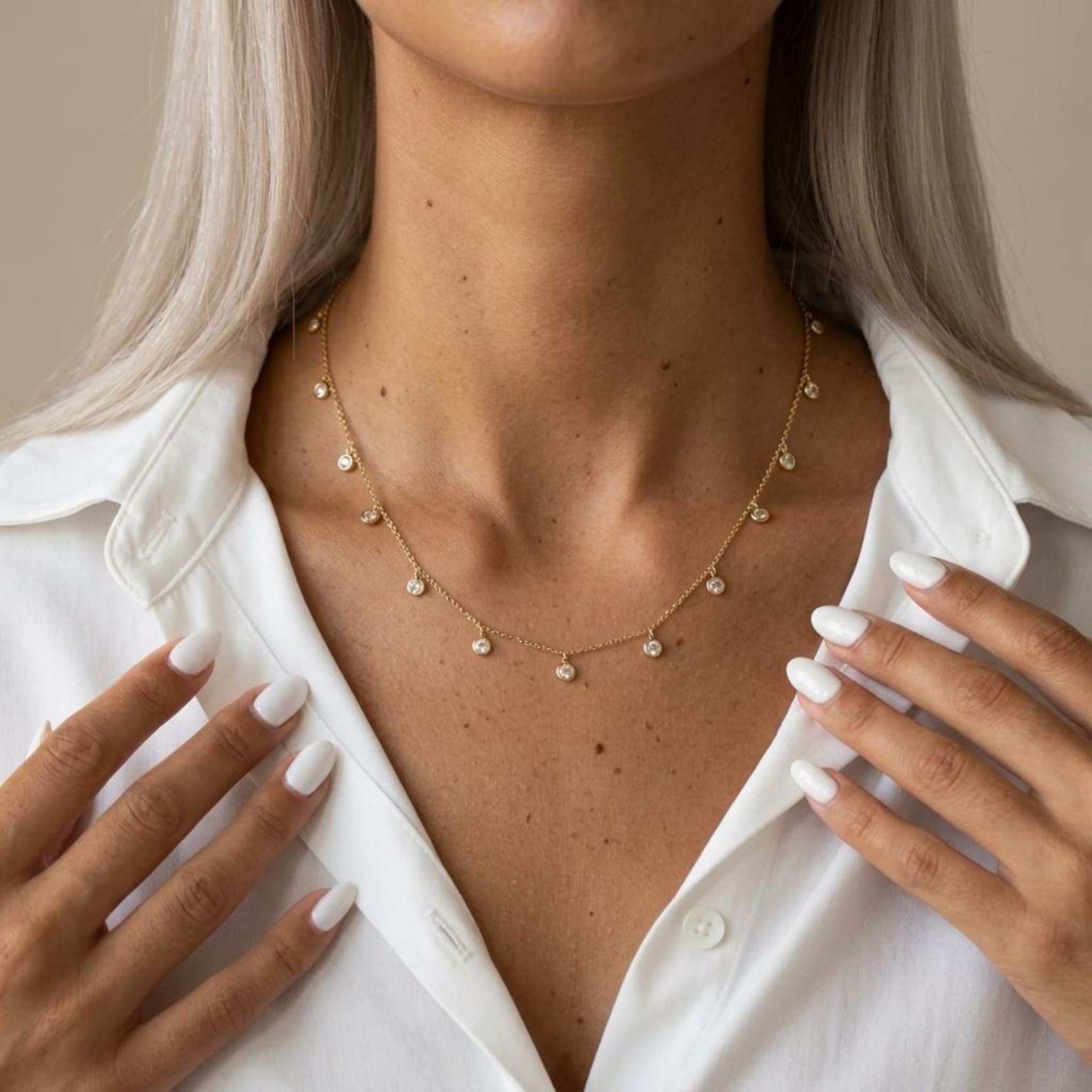 14k Yellow Gold Round Natural Diamond By Yard Station Necklace For Bridal Gift
