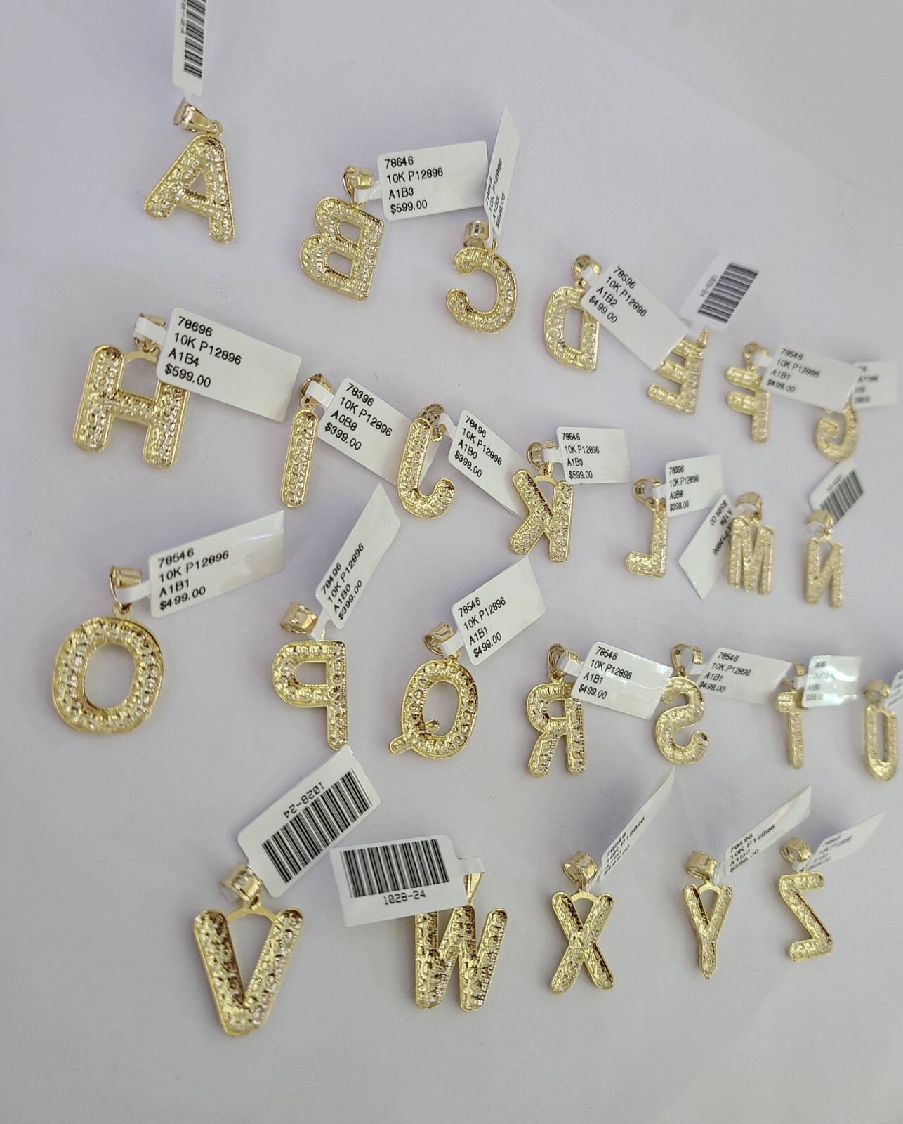 10k Yellow Gold Initials Charm Pendant A-Z Nugget Alphabets Men Women Real