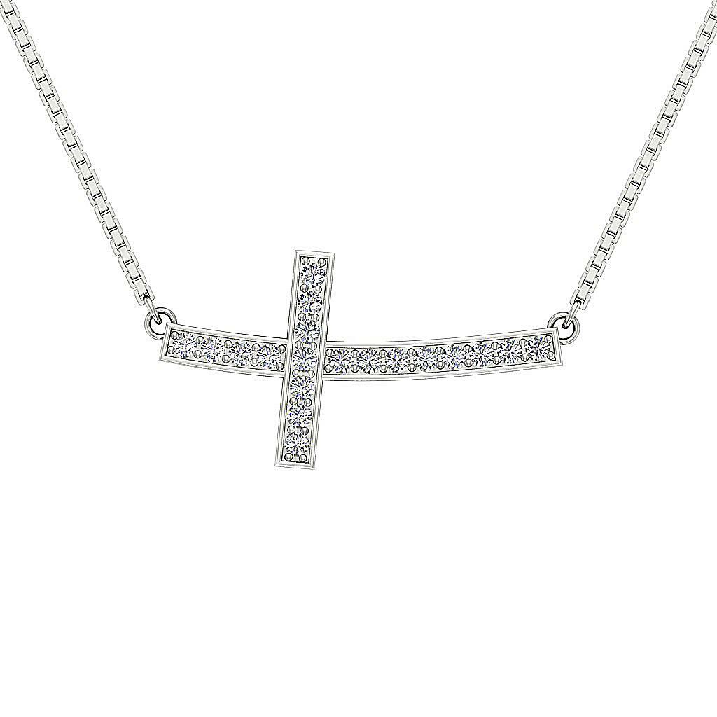 SI1 G 0.35 Ct Natural Diamond Cross Pendant Necklace 14K Solid Gold 0.55 Inch