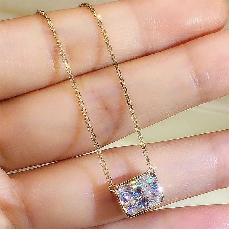 3Ct Lab Created Diamond Radiant Pendant 14K Yellow Gold Plated Free Chain