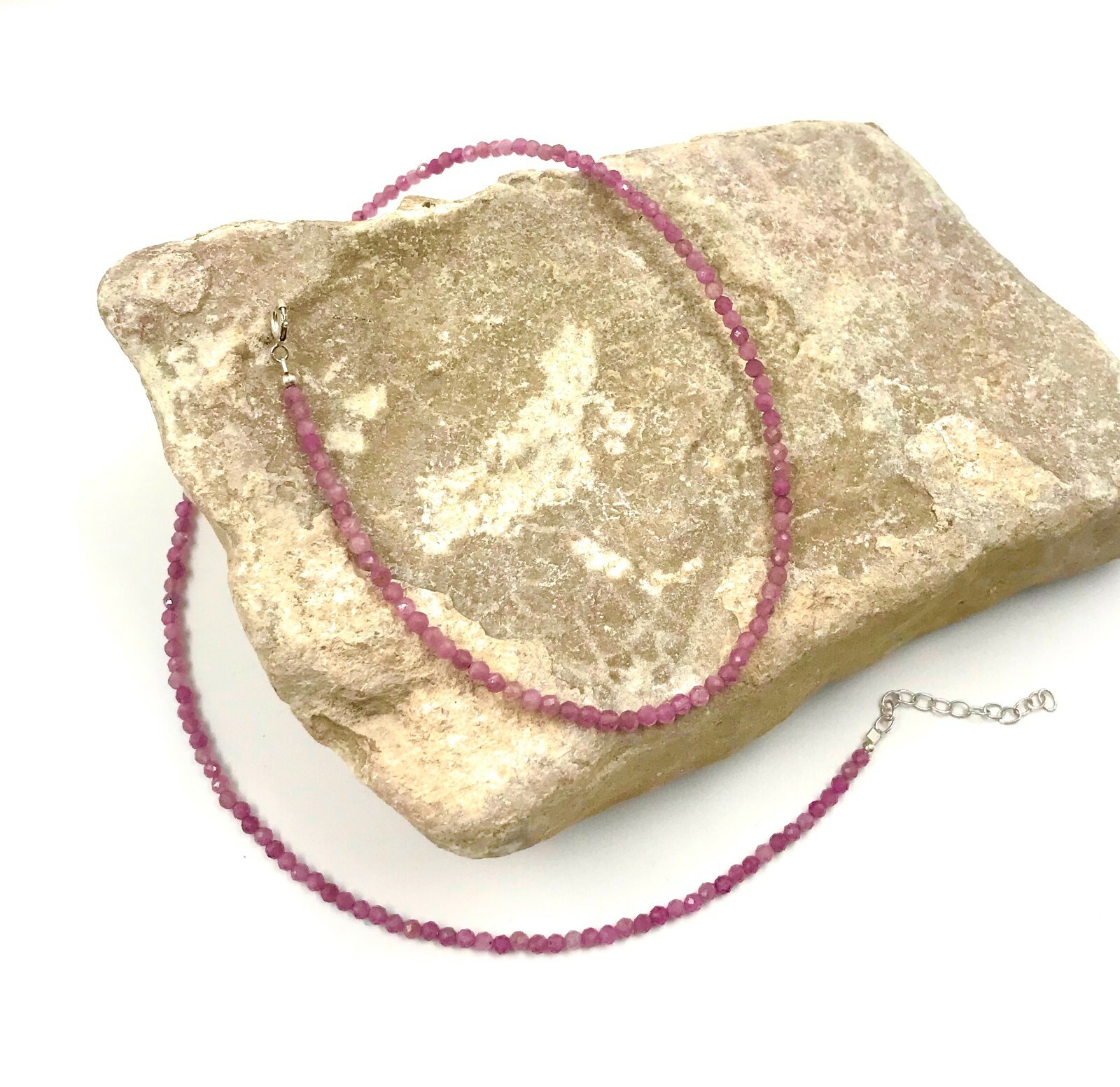 Genuine Pink Tourmaline Beads Silver Necklace Jewelry Women Handmade USA SELLER