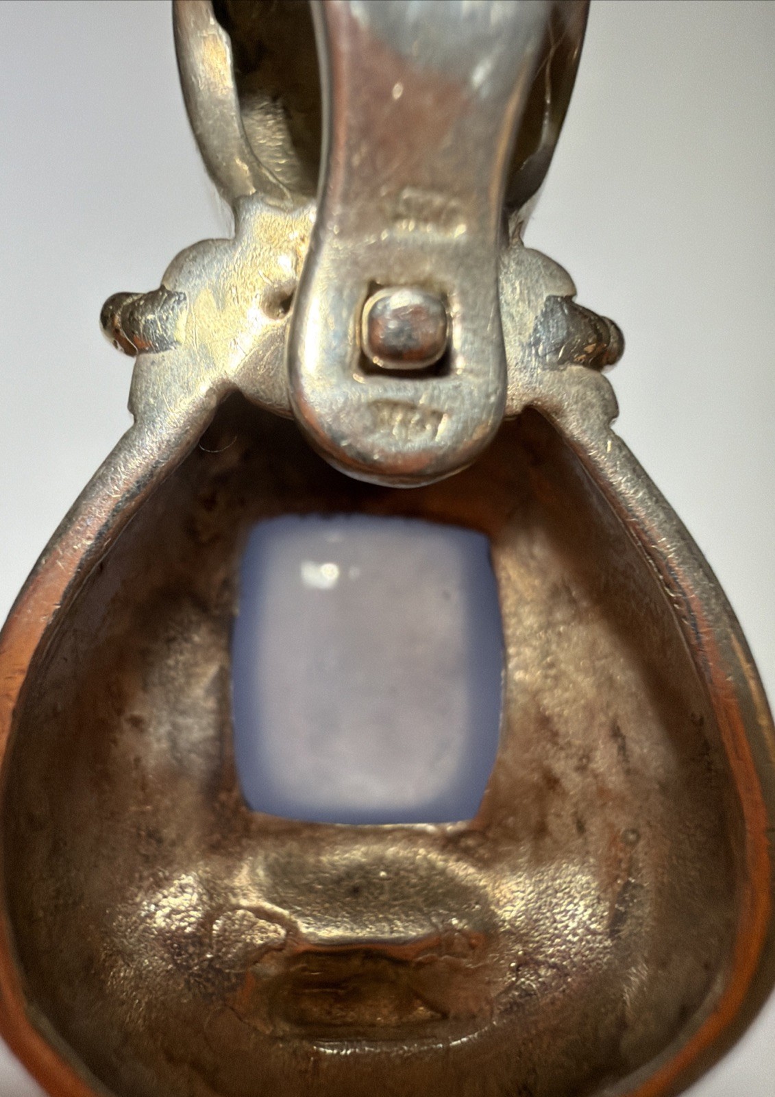 925 Sterling Silver 18K Gold Blue Chalcedony Hinged Enhancer Pendant Clip⁠