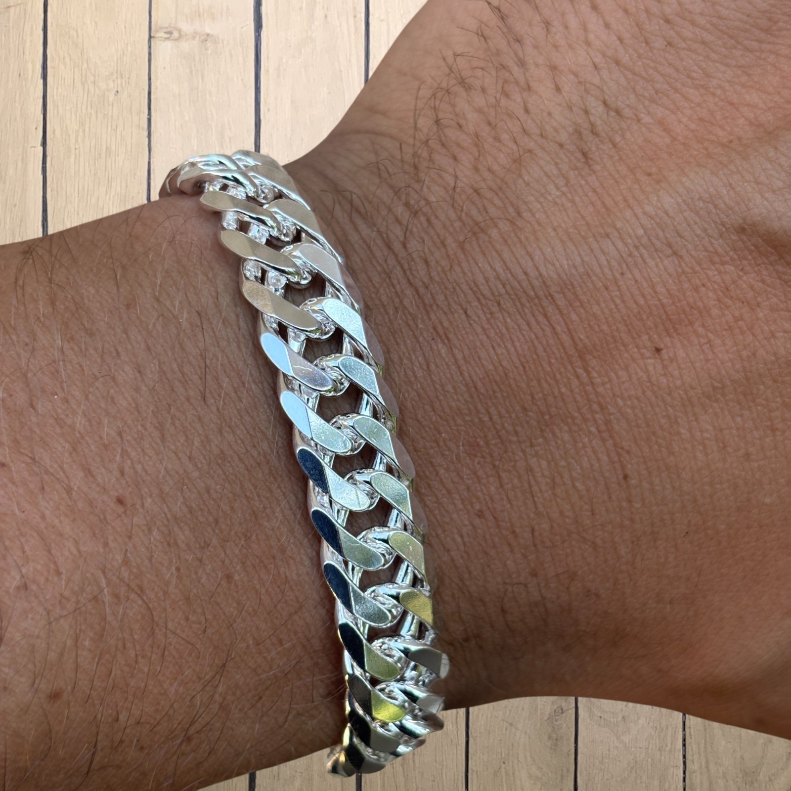 12mm Double Curb Link Bracelet – Real Solid 925 Sterling Silver MADE IN ITALY