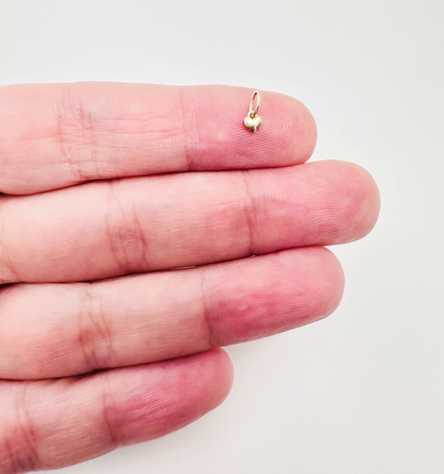 14K Solid Yellow Gold Teeny Tiny -Very Small Beveled Heart Charm Pendant 8x3mm