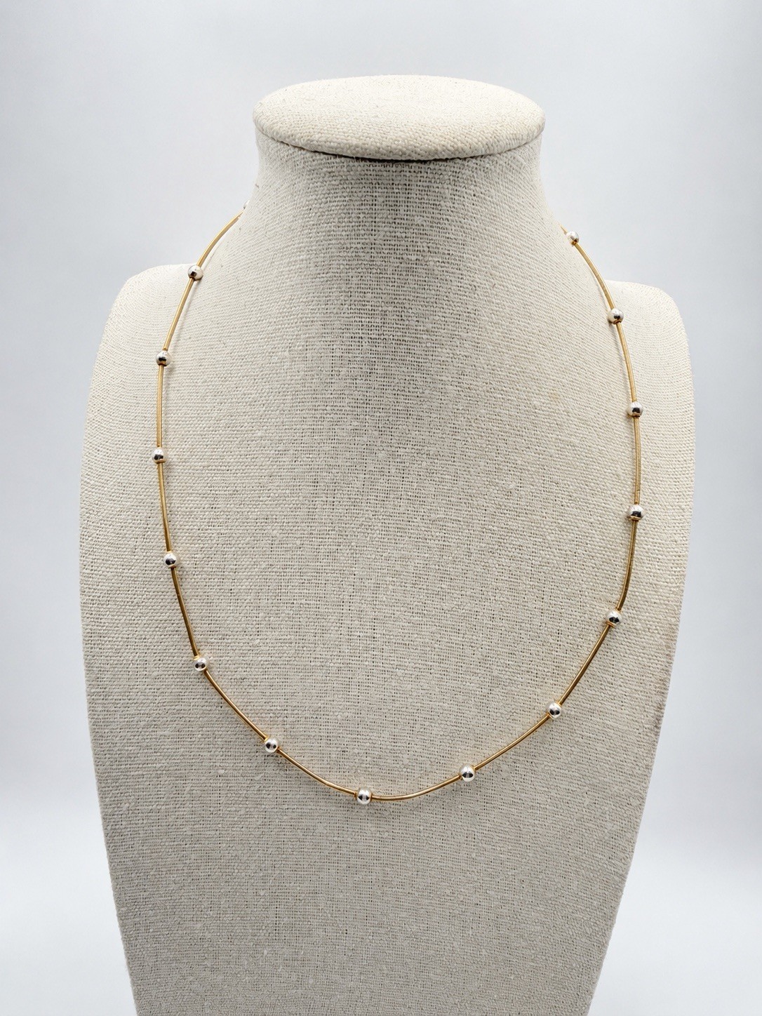 Vermeil Gold Sterling Silver 925 Station 2 Tone Station Bead Necklace 15″ Snake