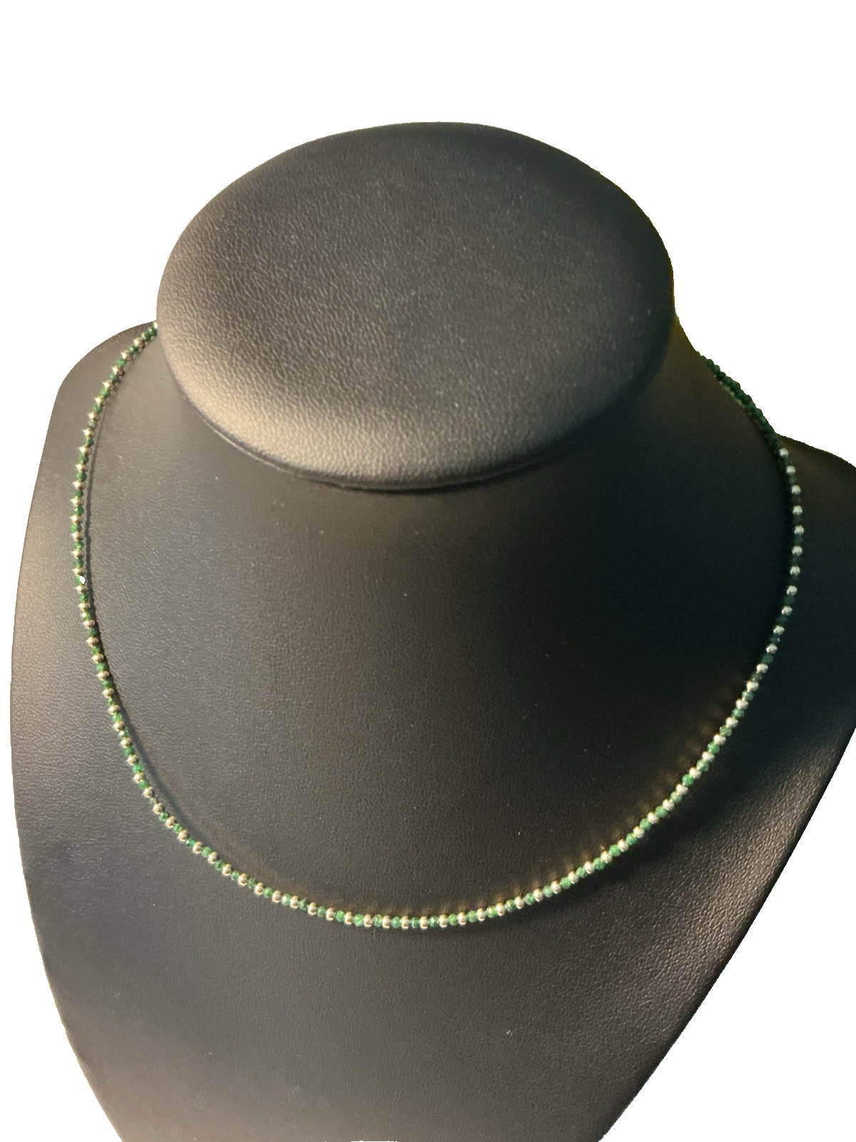 14K SOLID YELLOW GOLD 2MM BEADS WITH DELICATE 2MM FACETED EMERALD NECKLACE