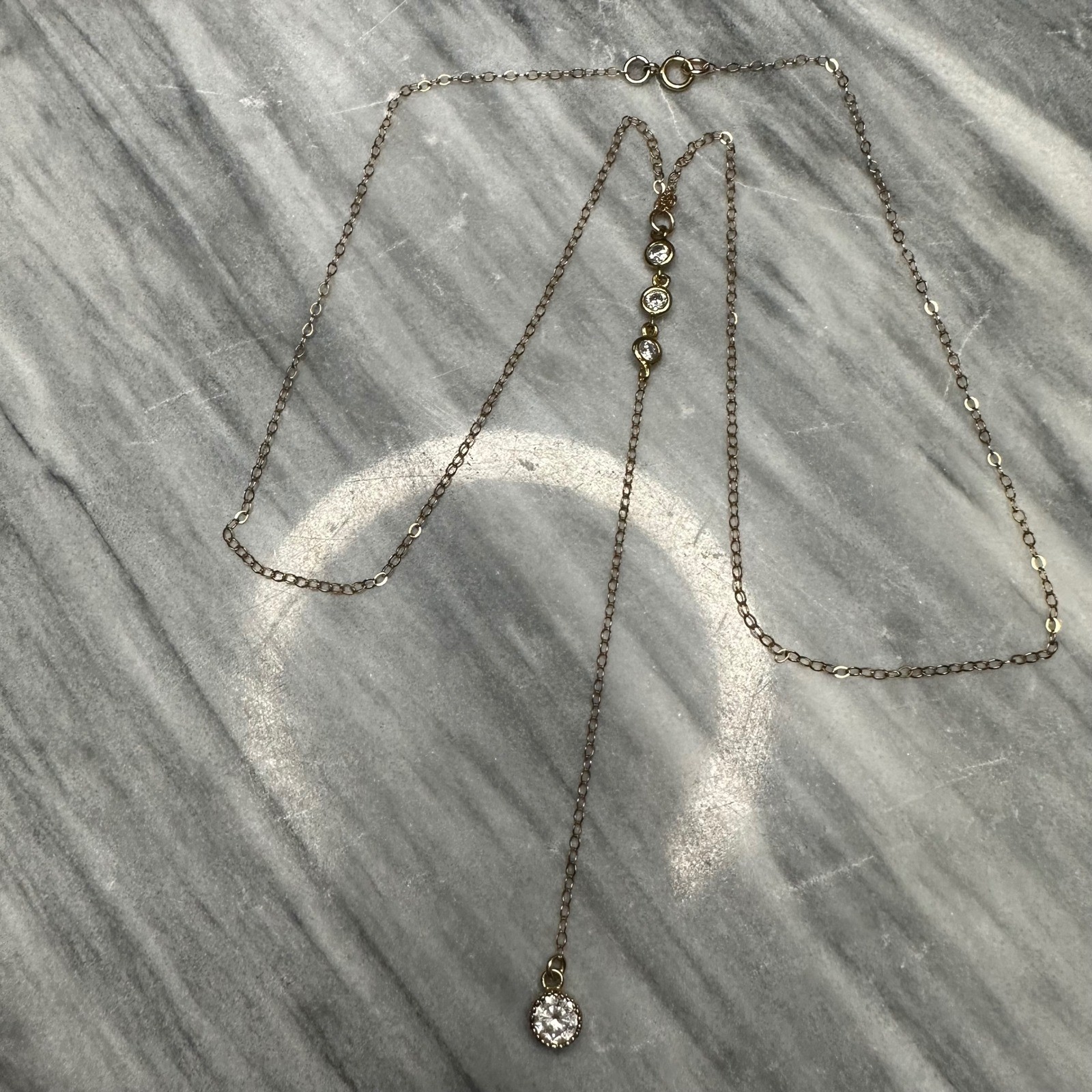 14K Gold Filled Cubic Zirconia Lariat Y-Necklace 18 Inch Drop Pendant