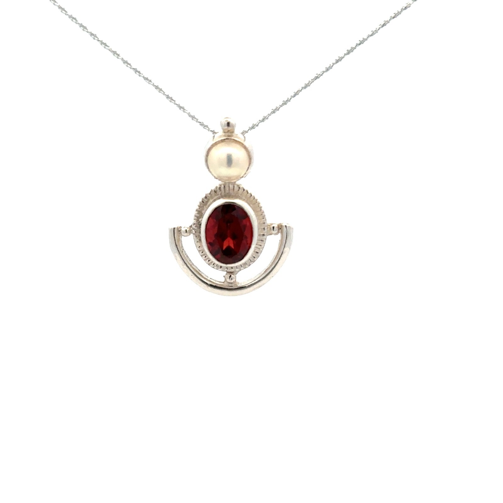 Sterling Silver Garnet And Freshwater Pearl Pendant (5/8 x 7/8 Inch)