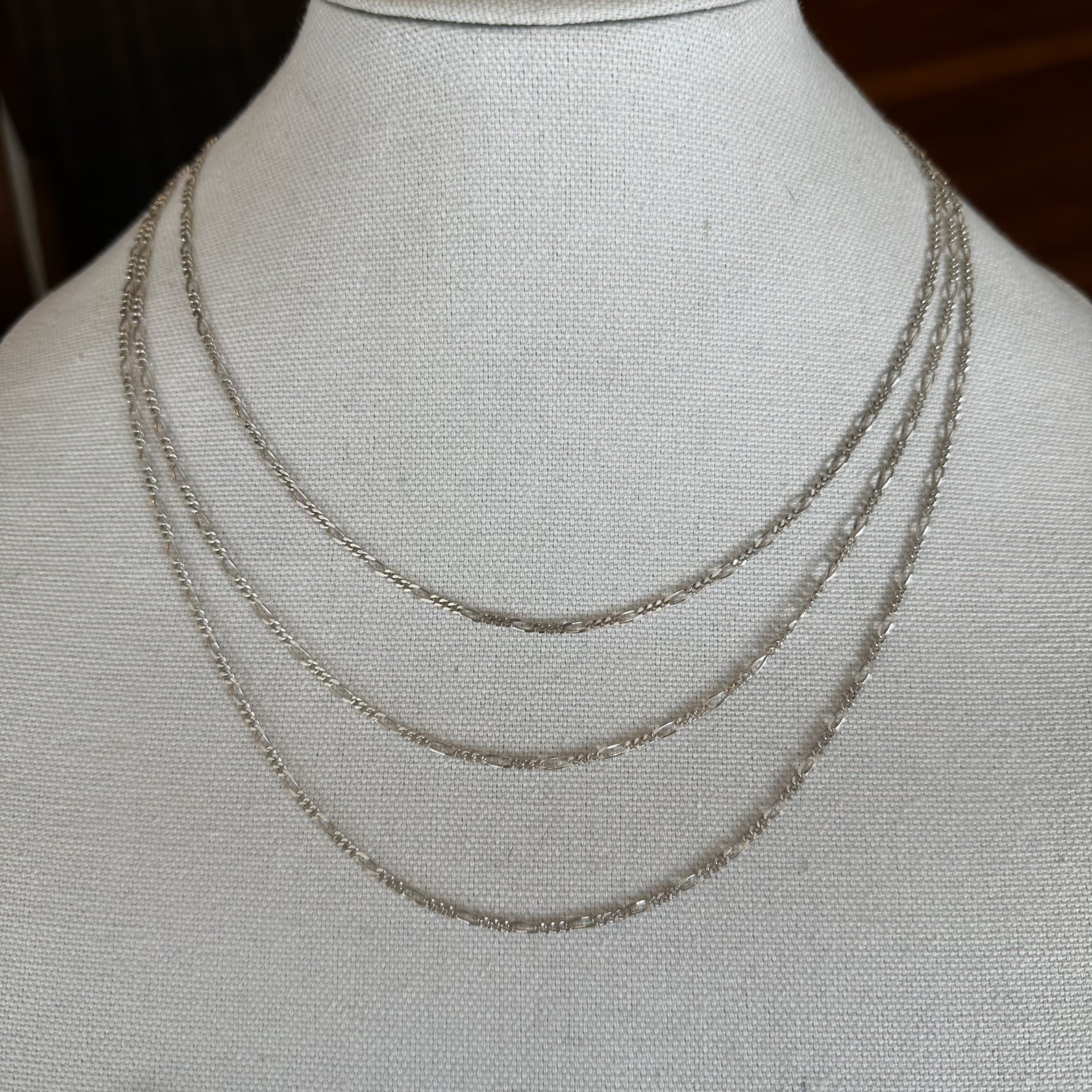 Milor Italy Sterling Silver 925 3 Strand Figaro Chain Necklace 20″ 15 grams