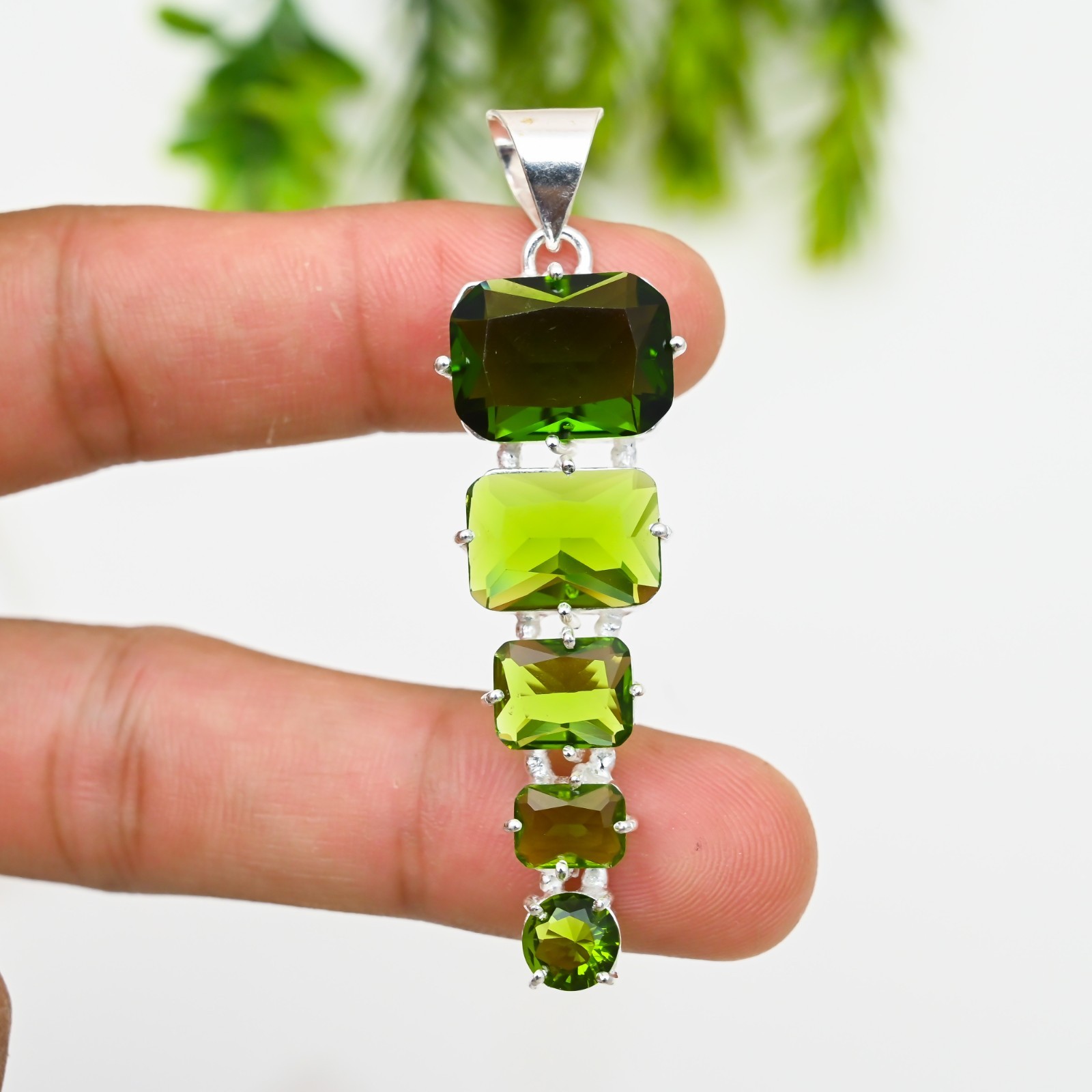 Green Peridot Gemstone 925 Sterling Silver Pendant Handmade Jewelry Gift For