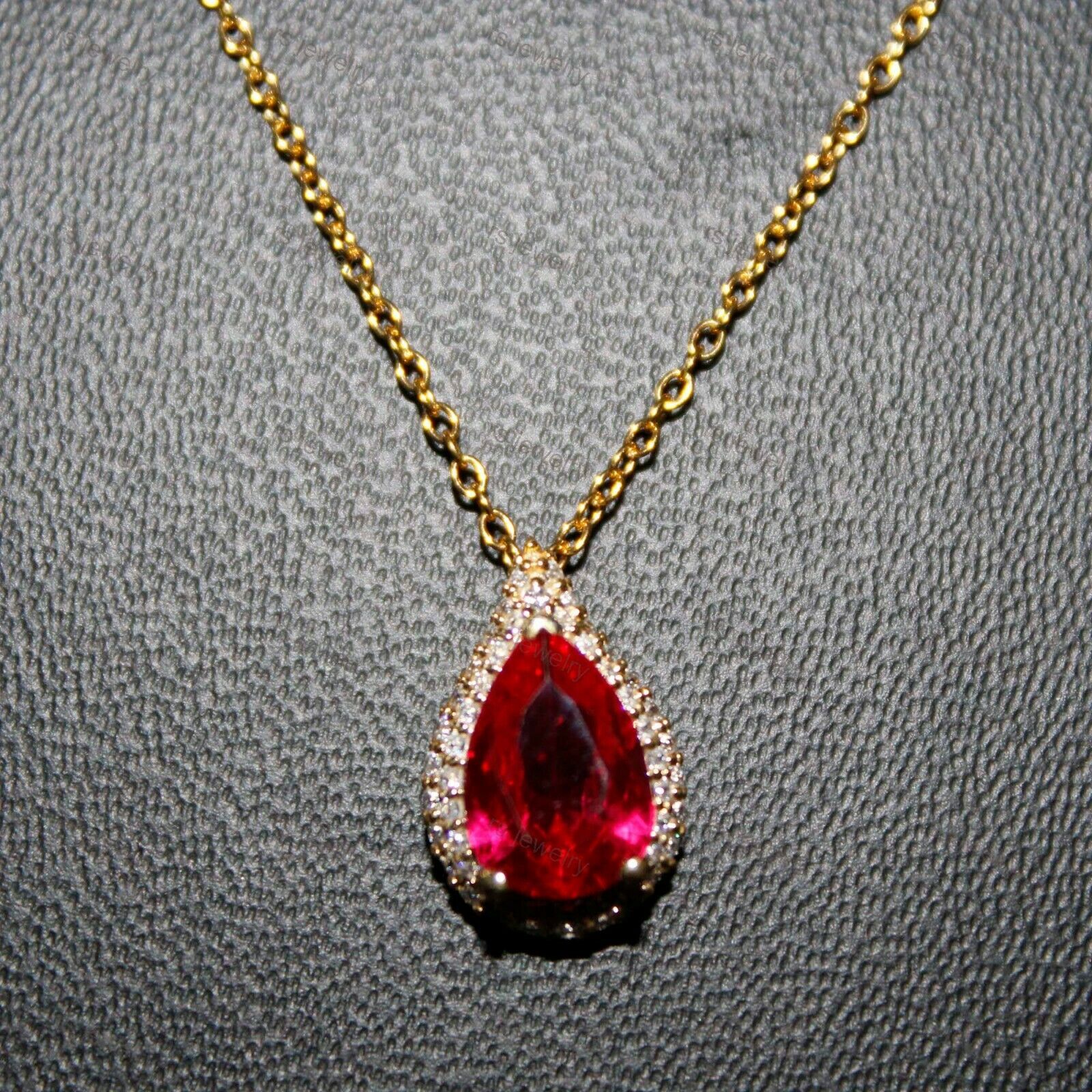 2Ct Pear Cut Lab Created Ruby Beautiful Teardrop Pendant 14K Yellow Gold Plated