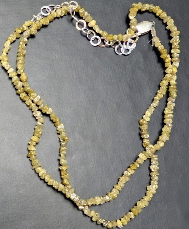 Natural Rough Yellow Diamond 14ct. Beads Nuggets Chain 18″ Strand Necklace