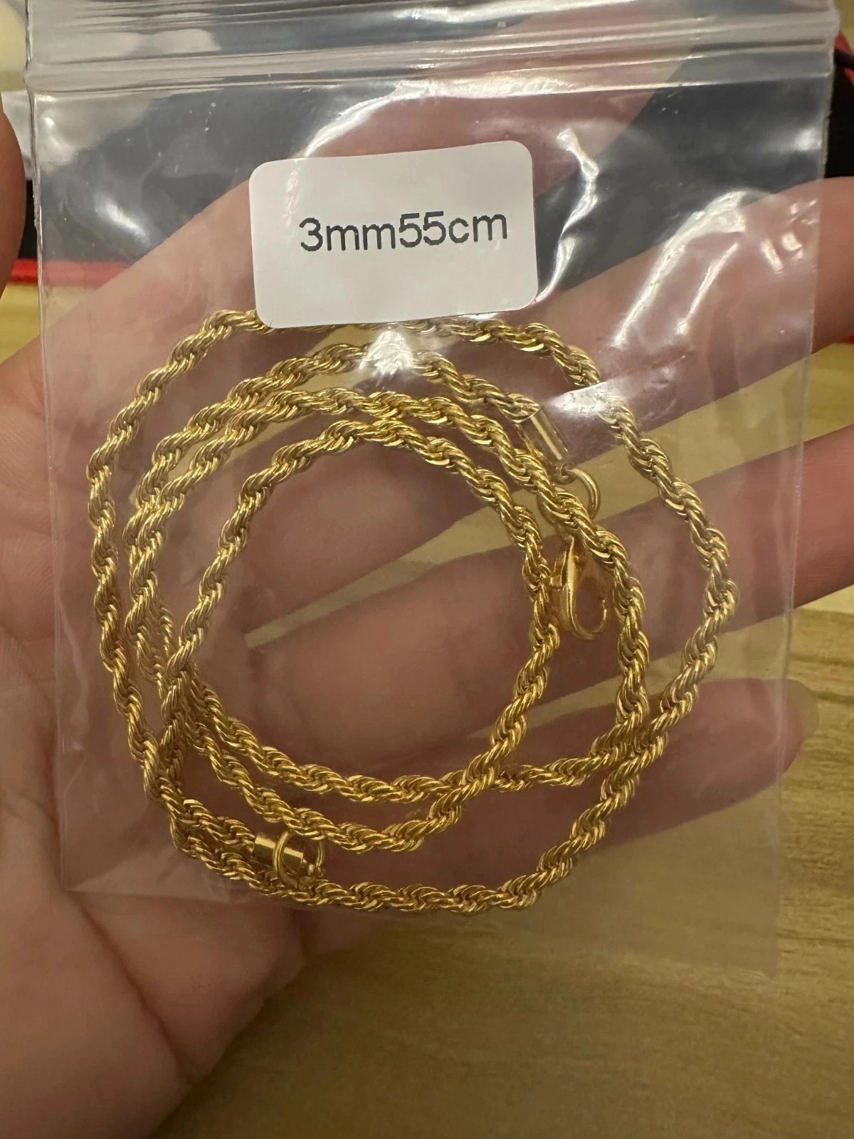 24K Real Solid Yellow Gold 22in Rope Chain Necklace with Lobster Claw Clasp