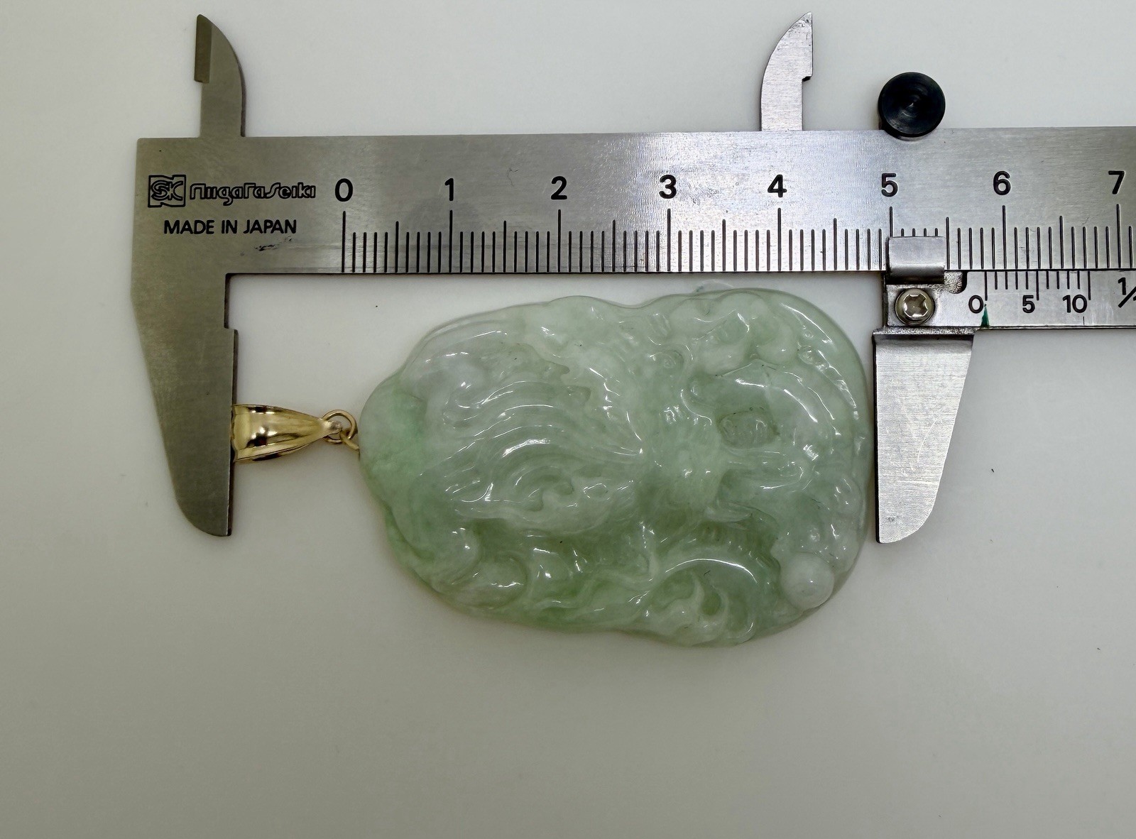Real 10K Bail Top 100% Natural Green Jade Pendant Dragon Myanmar Jade FREE CHAIN