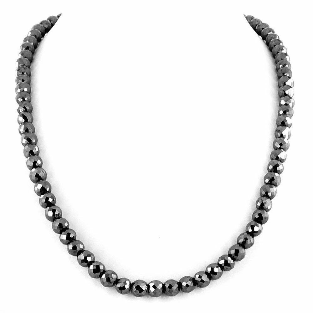 Certified 24 Inches 220 Cts 6-6.50 mm Black Diamond Beads Necklace AAA Quality