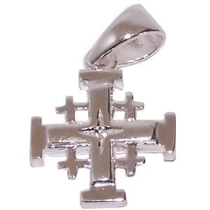 Sterling Silver Jerusalem Cross with Star(0.65″ without loop) – Thick and Solid