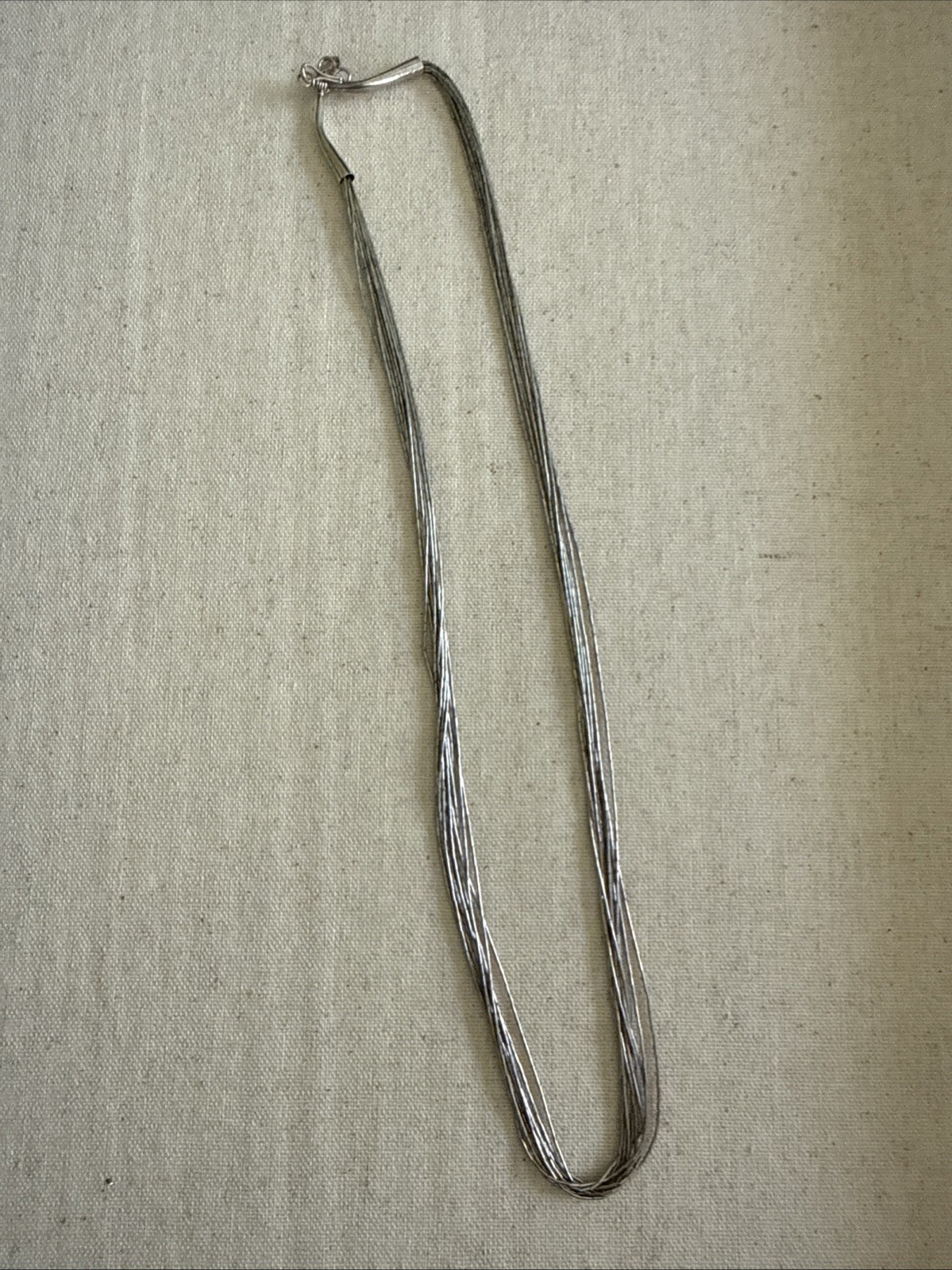 925 Sterling Silver Liquid Silver 10 Strand Stamped Necklace vintage style