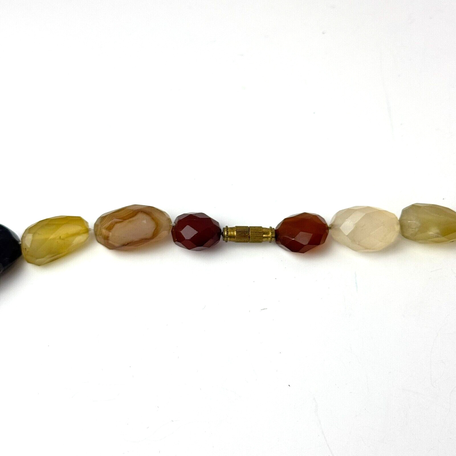 Vintage Natural Multicolor Gemstone Faceted Beads 21″ Necklace Blue Yellow Clasp