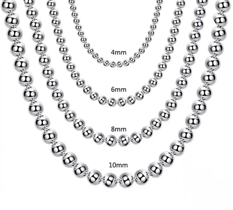 925 Sterling Silver Smooth Beads Ball Chain Necklace For Womens Mens New