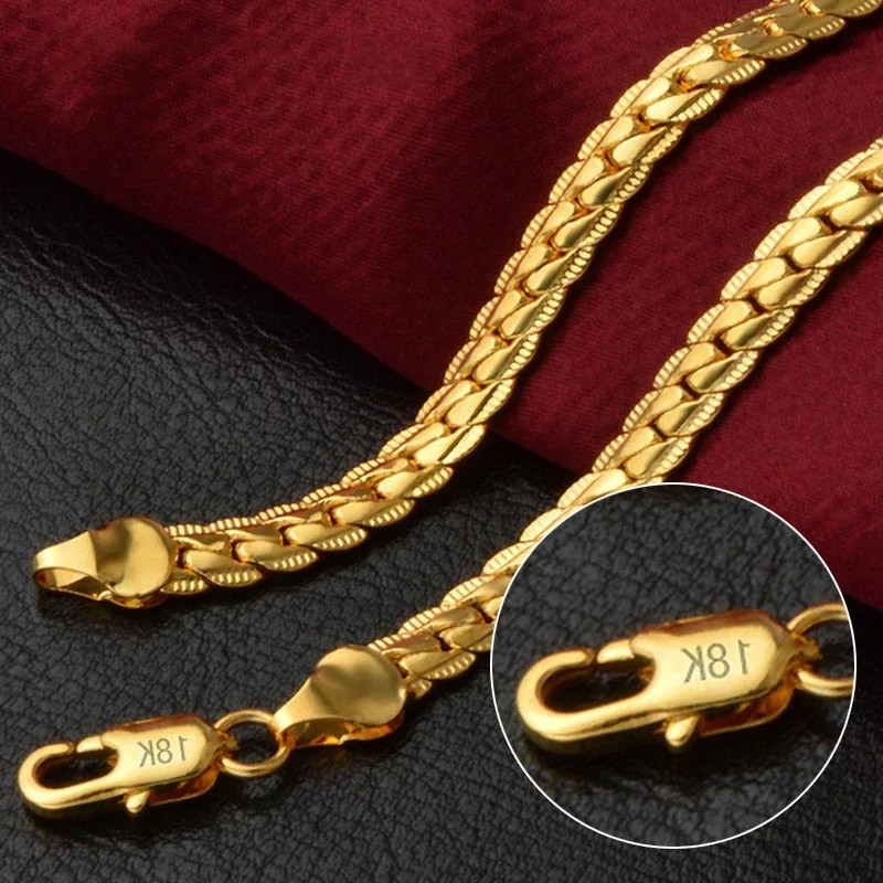 925 Sterling Silver 18K Gold Full Sideways Figaro Chain Necklace for Woman Man F