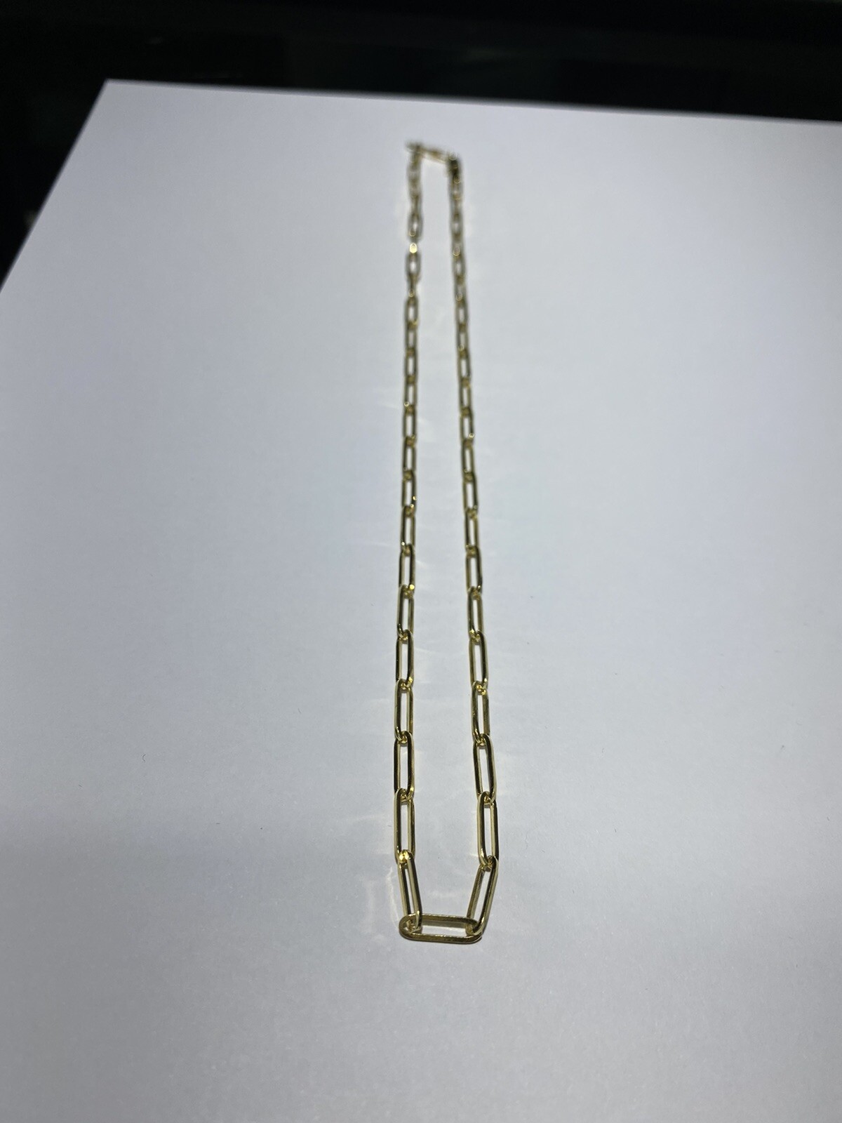 14K Solid Yellow Gold 3 mm Paperclip Chain Link Layer Thin Necklace Bracelet