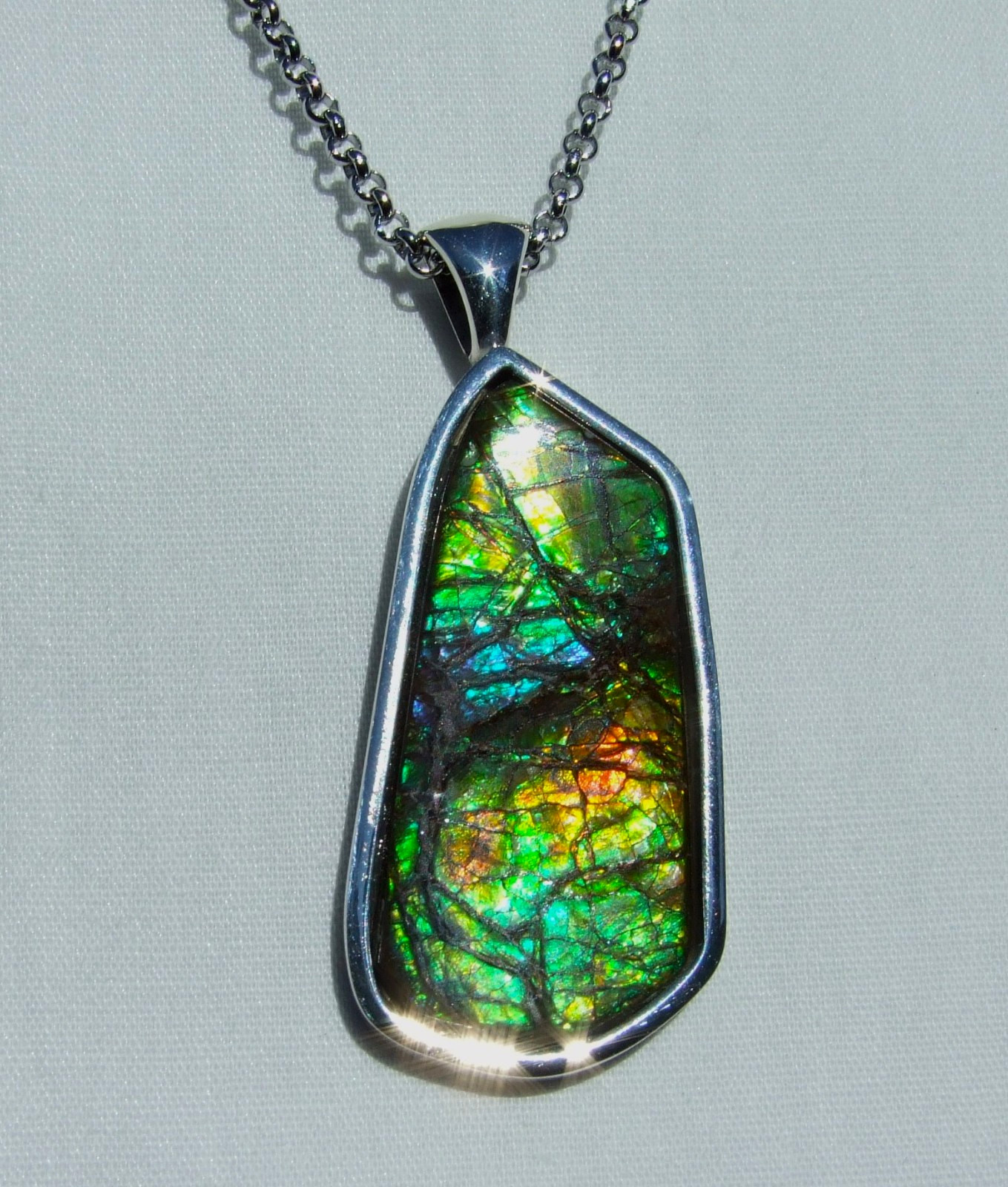 AMMOLITE PENDANT, Solid Sterling Silver , HANDMADE- USA, Feng Shui Prized