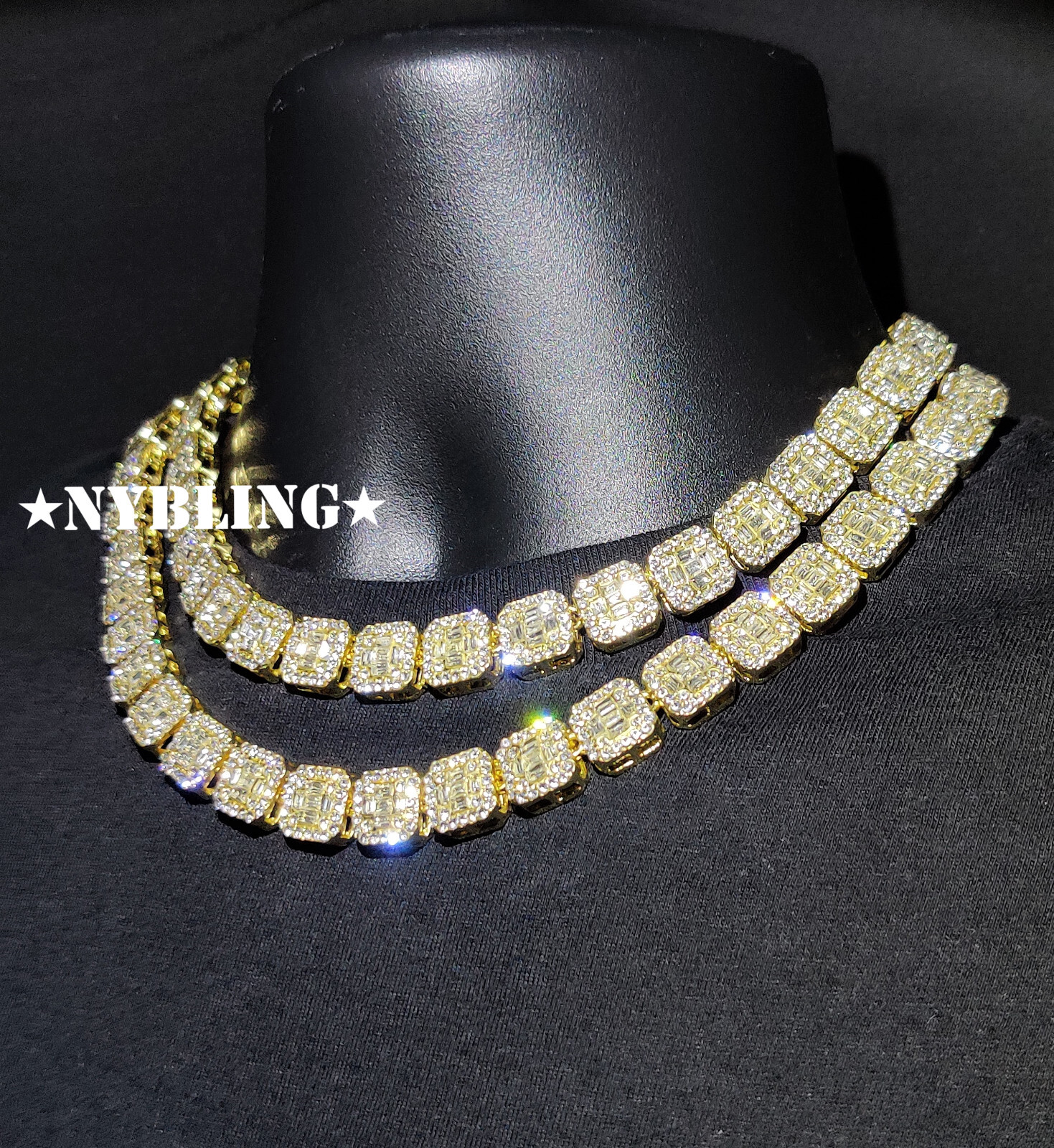 Solid 10K Gold Baguette Moissanite Tennis Choker 18/20In Hip Hop Necklace