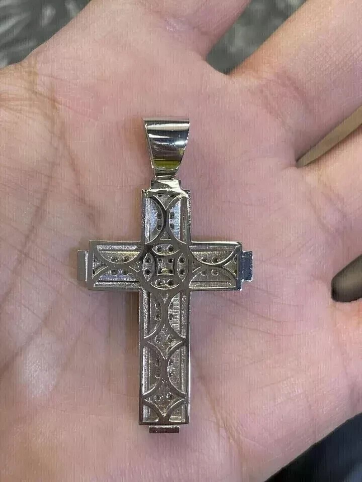 2Ct Round Cut Lab Created Diamond Men’s Cross Charm 925 Sterling Silver Pendant