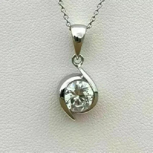 2.00Ct Round Cut Diamond Solitaire Pendant 14k White Gold Finish 18″ Free Chain