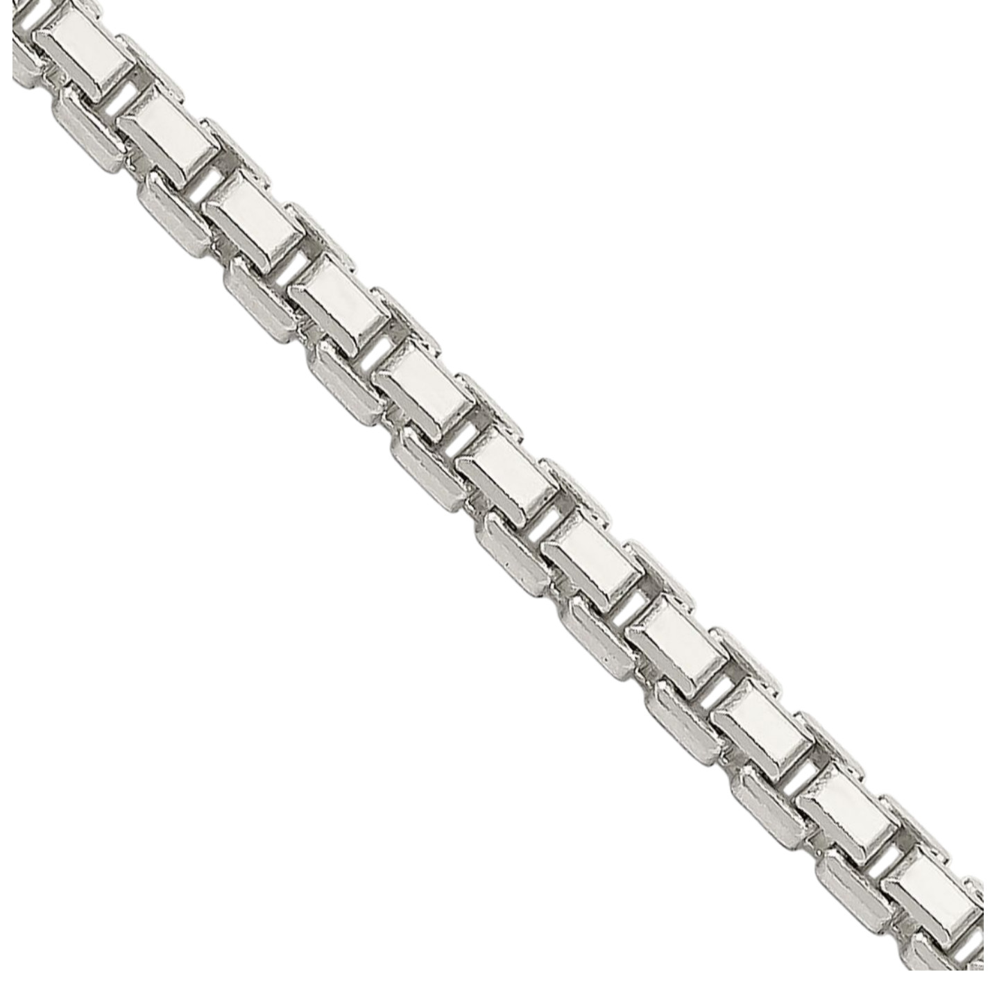 925 Sterling Silver 2.5mm Classic Octagonal Box Chain Necklace Diamond