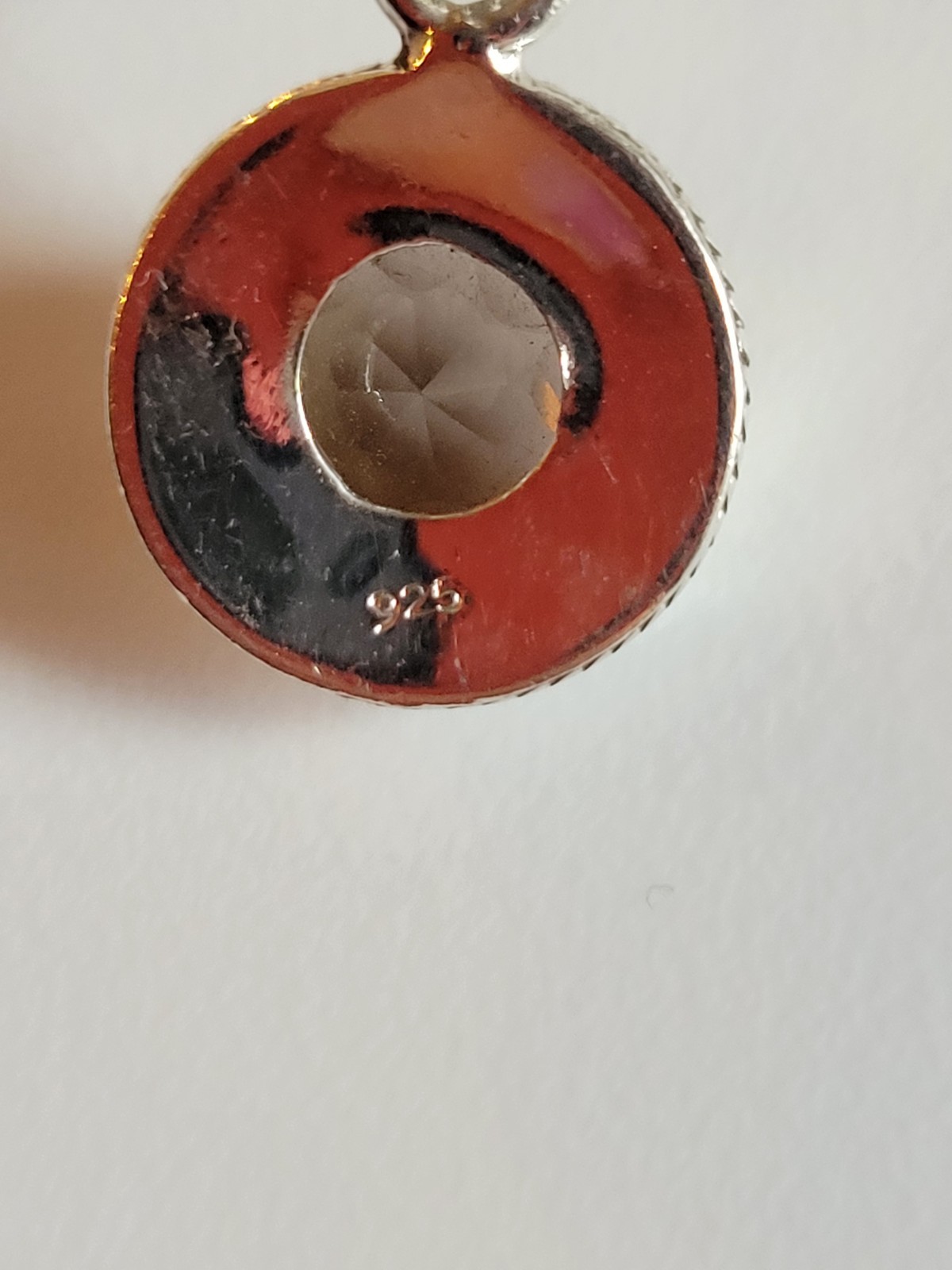 Sterling Silver Smoky Quartz Round Bezel Pendant Marked 925