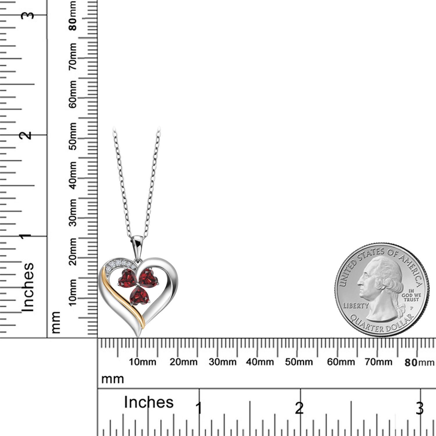 1.85 Ct Garnet G/H Lab Grown Diamond 925 Silver and 10K Yellow Gold Pendant