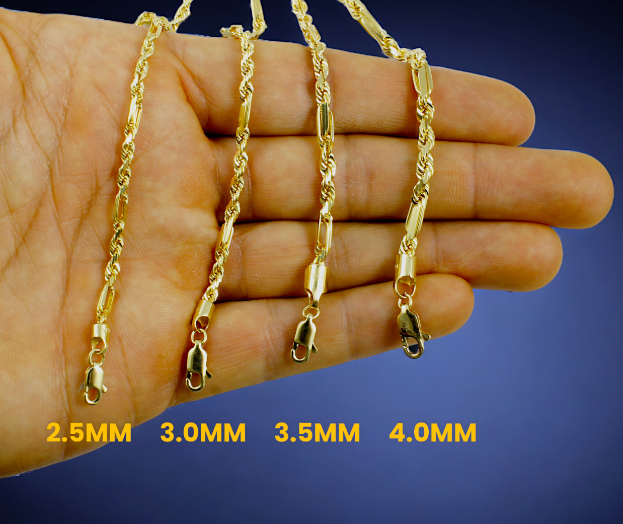 14K Yellow Gold SOLID Milano Figaro Rope Chain Necklace Diamond Cut Real 2mm-8mm