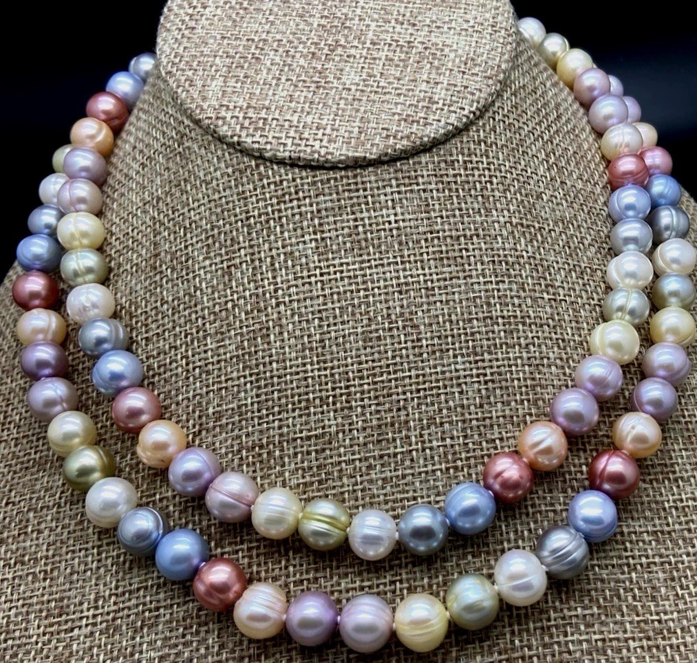 HONORA STERLING SILVER GELATO MULTI COLOR PEARL 36′” NECKLACE NEW IN POUCH