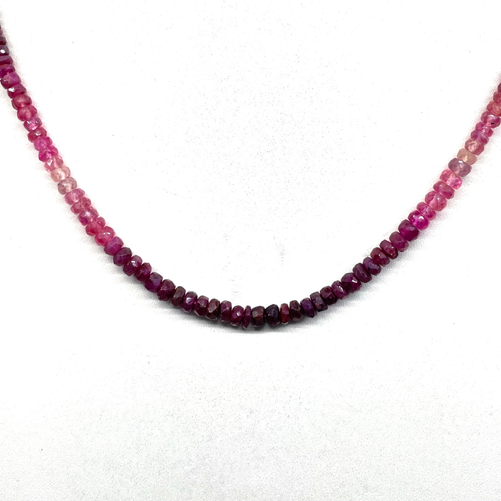 18″ Natural Ruby Necklace 3-4mm Shaded Facetted Beads 925 Silver Clasp