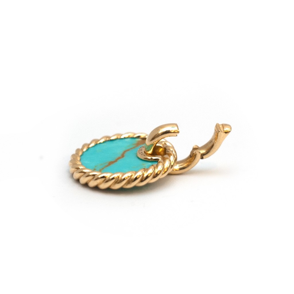 DAVID YURMAN 18K Gold & Turquoise Elements Disc 15.5mm Pendant New Authentic