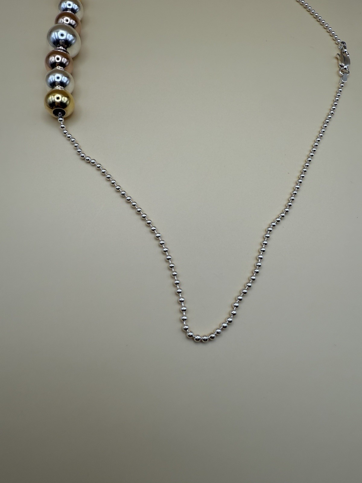 925 Sterling Silver Tri-Color Ball Bead Station Necklace 20” Italy