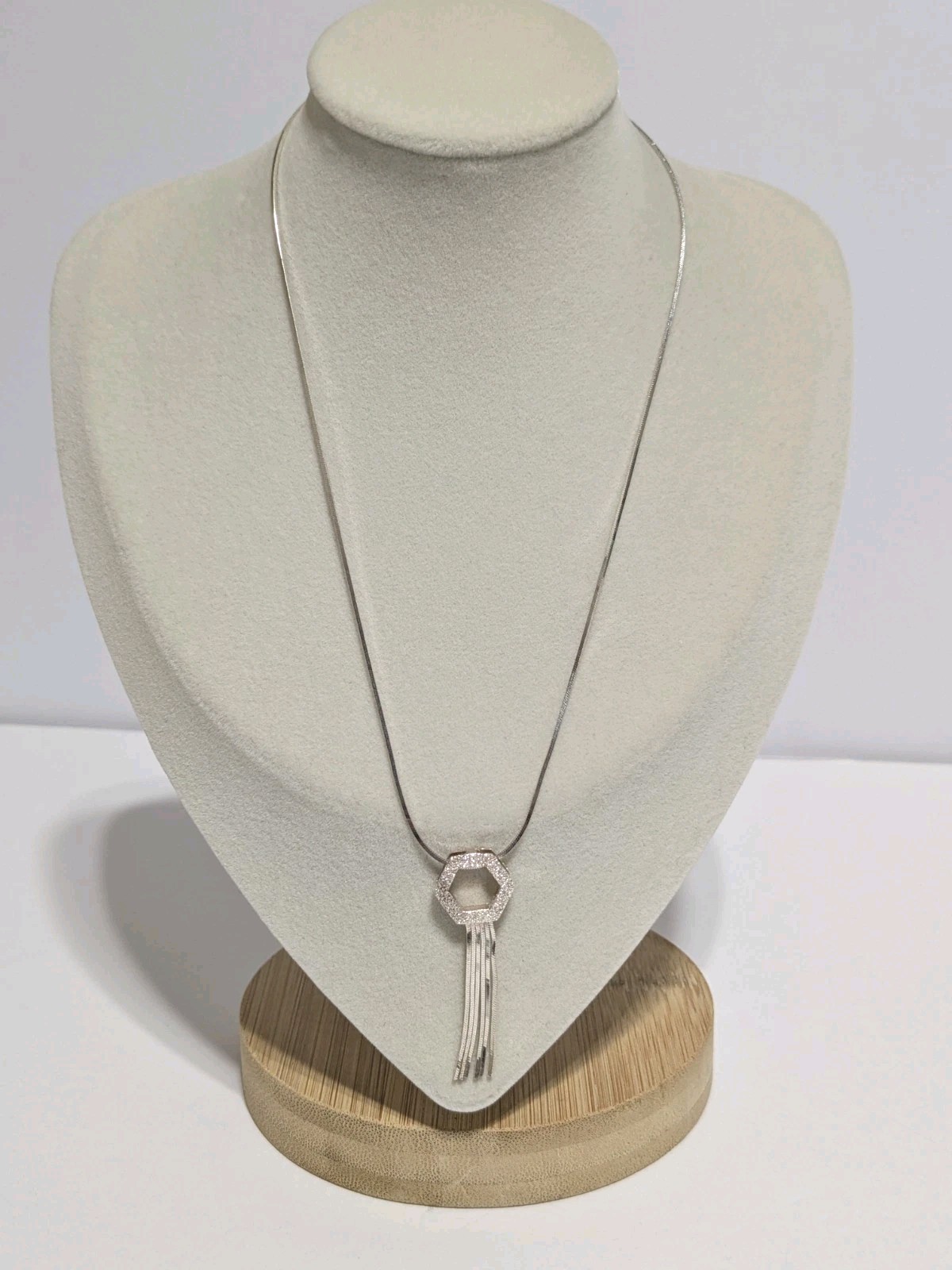 Milor Italy Sterling Silver 925 Hexagon Pendant Necklace With Chain Tassels 15″