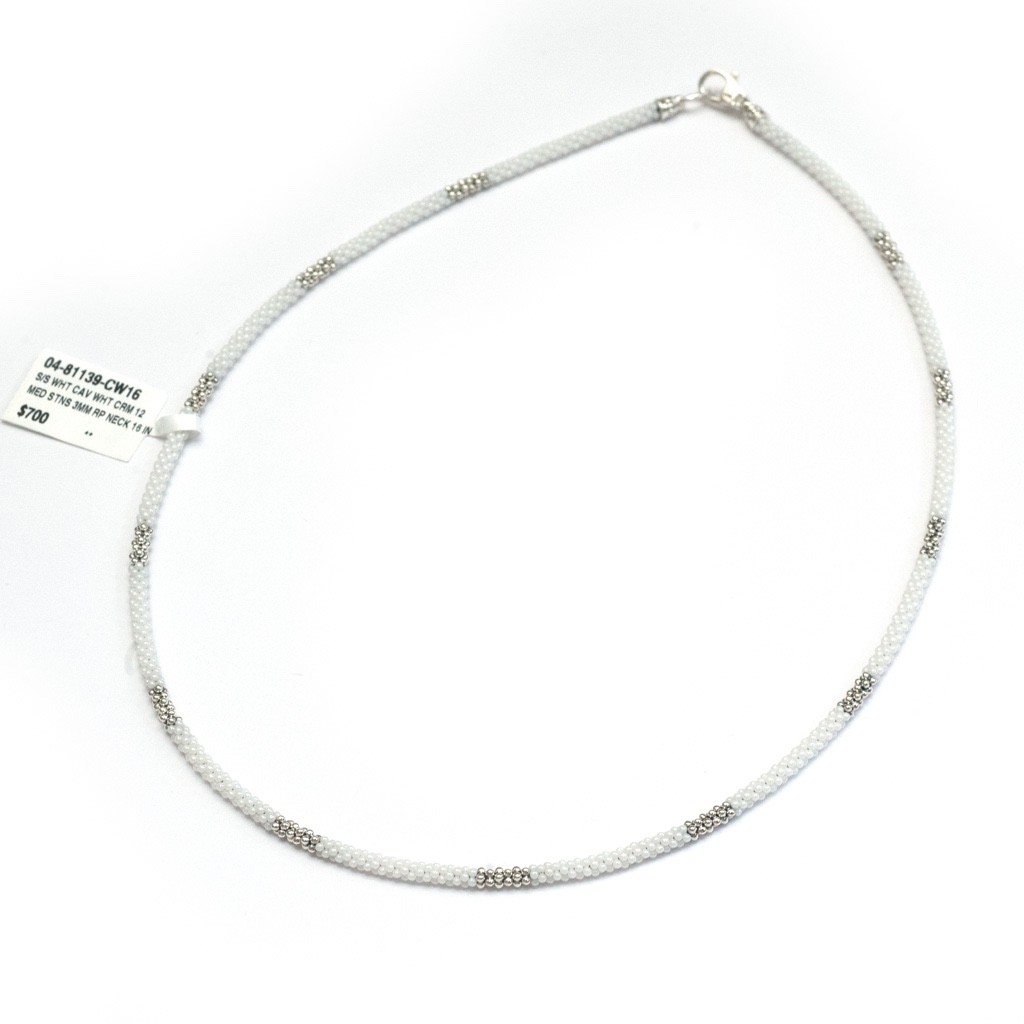 LAGOS White Ceramic Sterling Silver Caviar 12 Station 3mm Rope 16″ Necklace