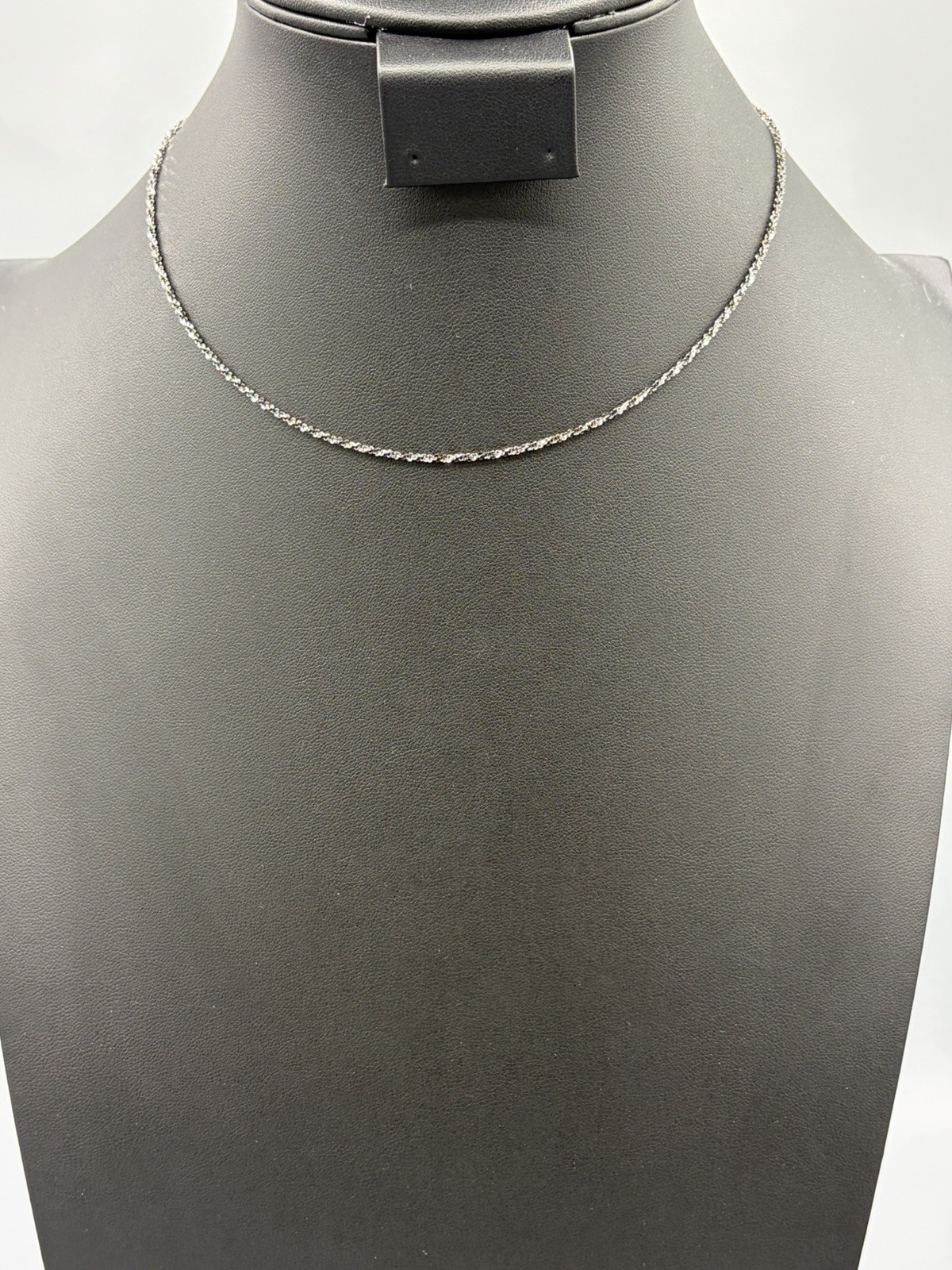 925 Sterling Silver TWISTED ROCK (Diamond Cut) 1.2 mm CHAIN w/ Black Rhodium 16″