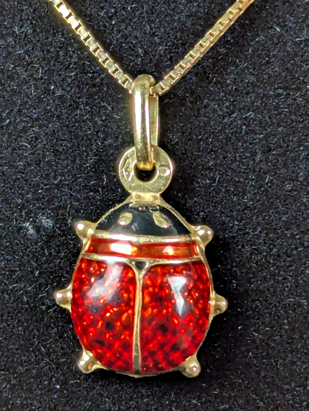 Vintage 18K SOLID Yellow Gold Lady Bug Pendant Charm Jewelry Gift FREE Shipping