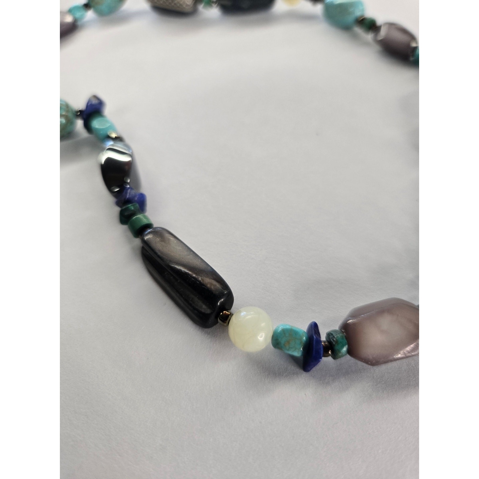 Coyote Bird Sterling Silver Multi Gemstone Beaded Necklace Artisan Boho 17.5″
