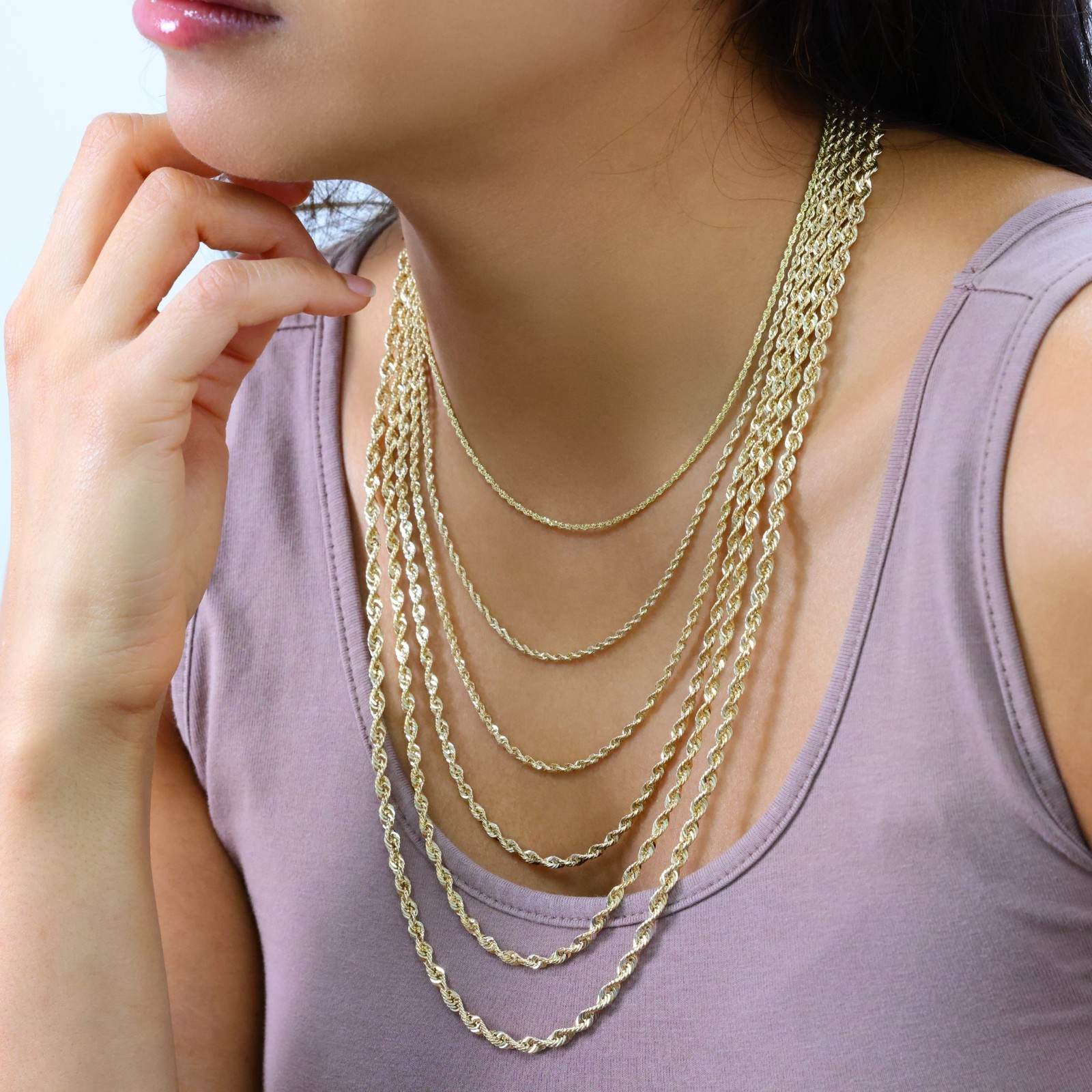 10K Yellow Gold 1mm-4mm Laser Diamond Cut Rope Chain Necklace Men Women 16″- 30″