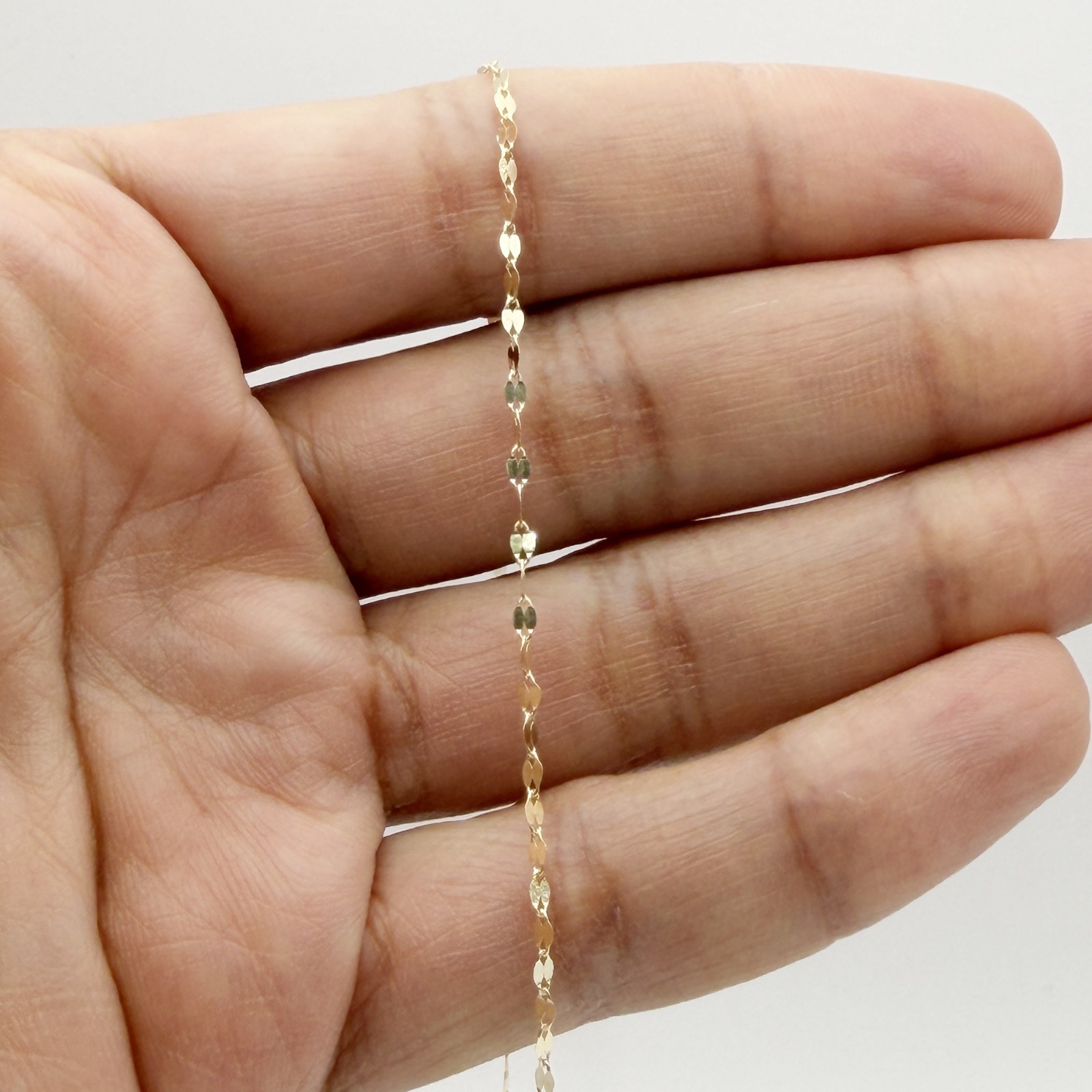 10k Yellow Gold Petal Chain Dainty Mirror Link Necklace 2mm 14 to 20 Inches