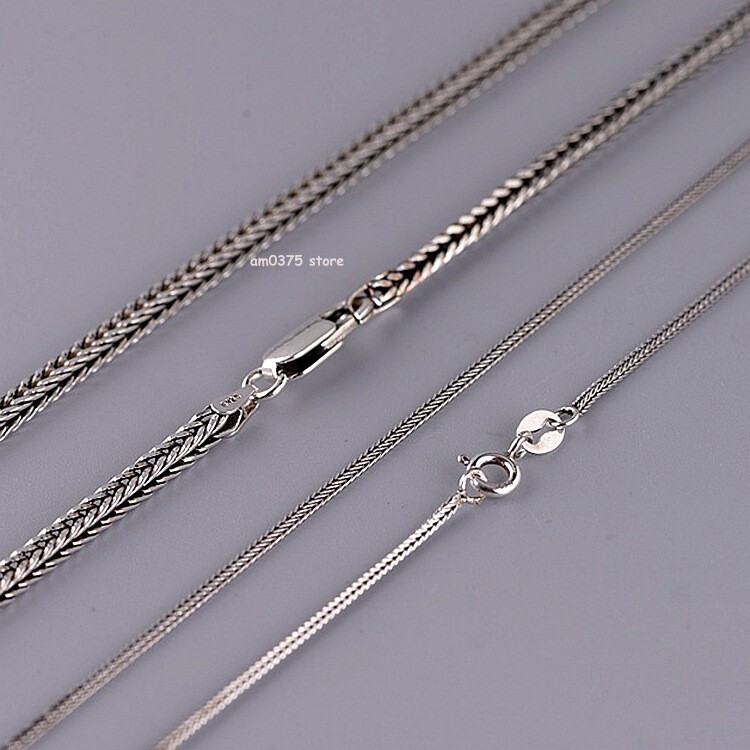 Pure S925 Sterling Silver Necklace 1mm/2.5mm Square Wheat Chain 18 to 32inchL