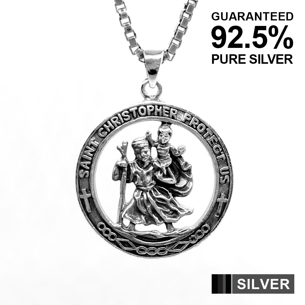 925 Sterling Silver SAINT ST CHRISTOPHER Protection Pendant ✔️Solid ✔️UK Seller