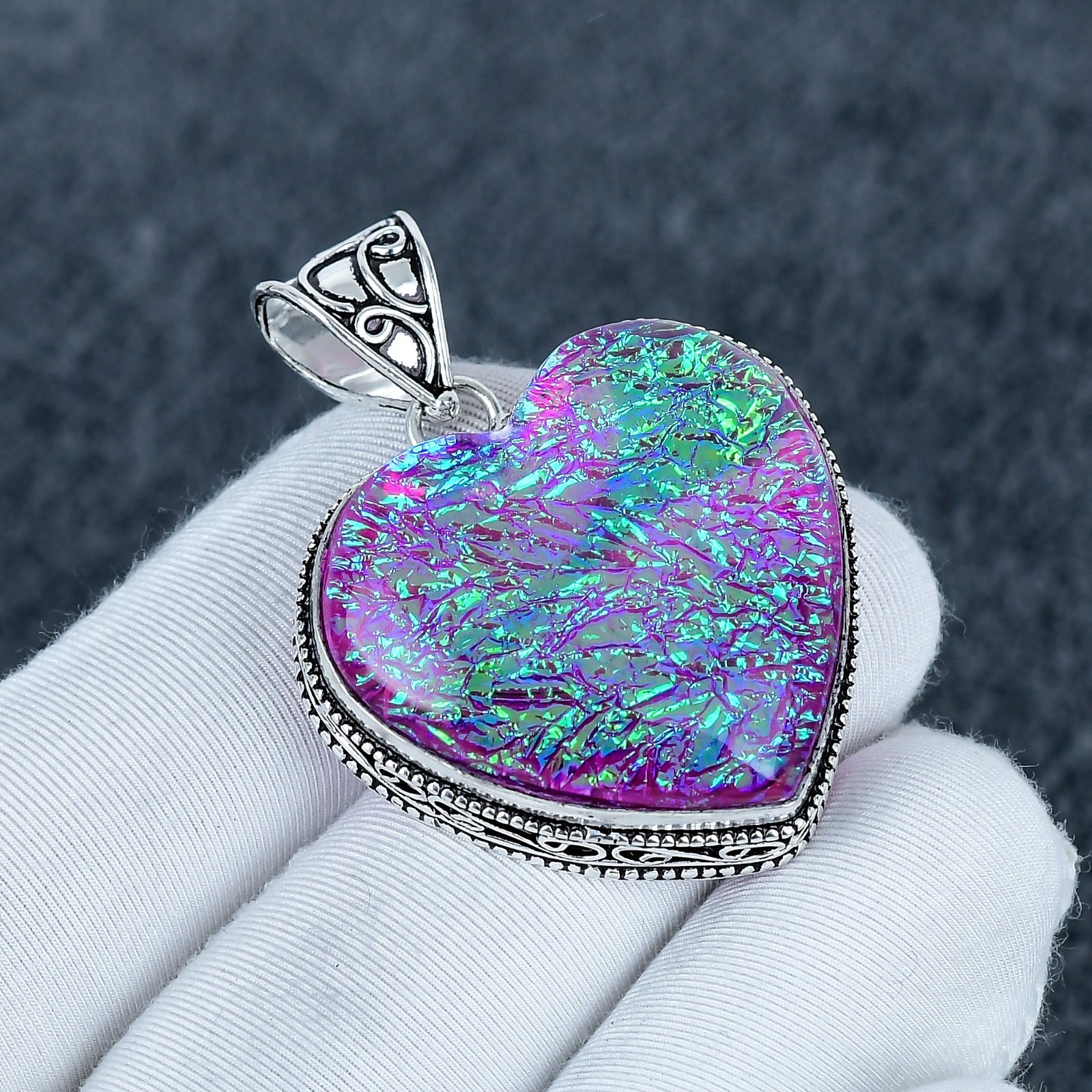 Purple Triplet Opal Heart Gemstone 925 Sterling Silver Handmade Pendant Gift