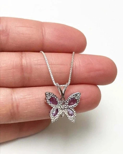 Pear Cut Lab Created Blue Sapphire Women Butterfly Pendant 14k White Gold Plated