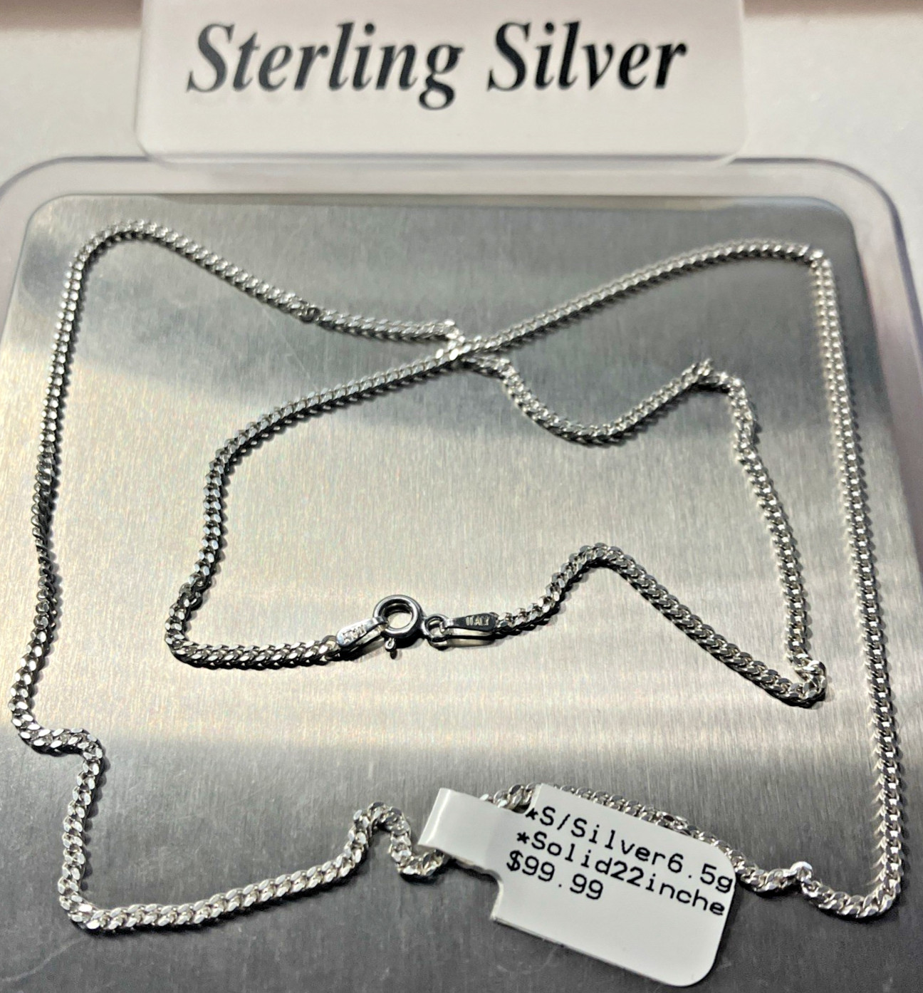 925 Italy Sterling Silver Solid Curb Link Chain Necklace 6.5grams 22” 2.1mm NWT