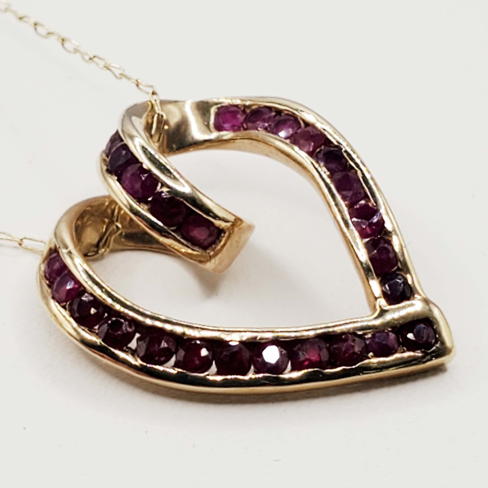 Ruby Channel-Set Heart Pendant 10k Yellow Gold